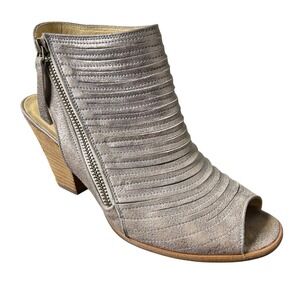 Paul Green Heel Booties 6.5 Cayanne Metallic Pewter Leather Peep Toe Block Heel